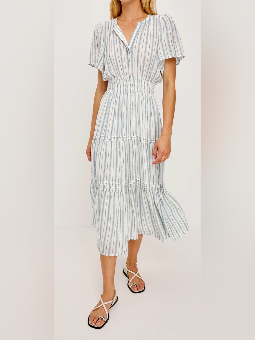 NEW RAILS Cannes Dress Windward Stripe white and blue midi summer dress sz XS